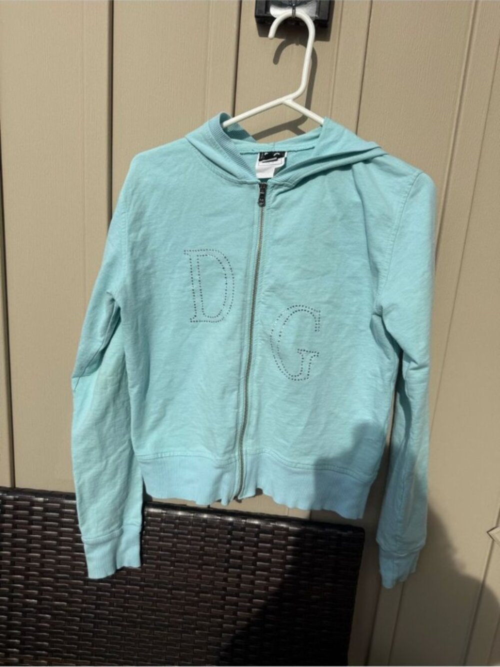 D&G Y2K Light Aqua Blue Embellished Cotton Rare Zip-Up Hoodie - Picture 10 of 10